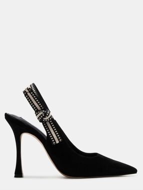 Steve Madden Black Pointed-Toe Slingback Pump with Patterned Strap